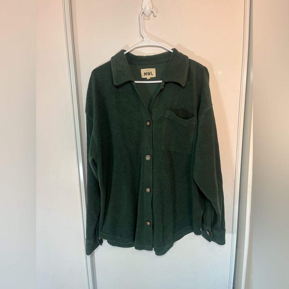 Madewell MWL Brushed Shirt Jacket Womens Medium Green Button Front Oversized - Picture 3 of 8